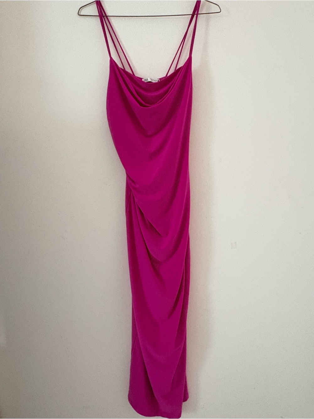 Zara Magenta Fuchsia Cowl Neck Maxi Slip Dress